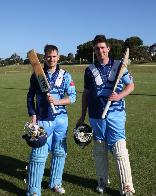 CRUCICAL PARTNERSHIP: Wesley-Yambuk's Ben Evans and Tom Bowman after they guided the Beavers to a thrilling victory at Walter Oval. Picture: Brian Allen