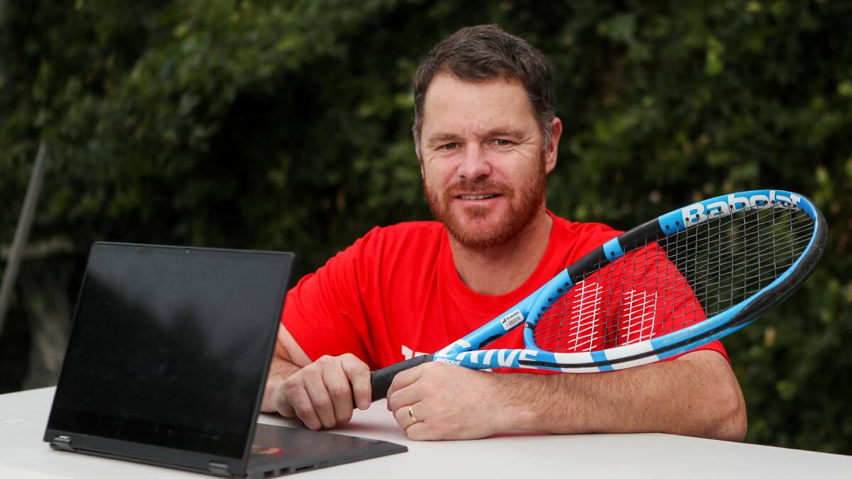 Working from home: Club professional coach Andrew Crawford has moved his tennis lessons online. Picture: Morgan Hancock 