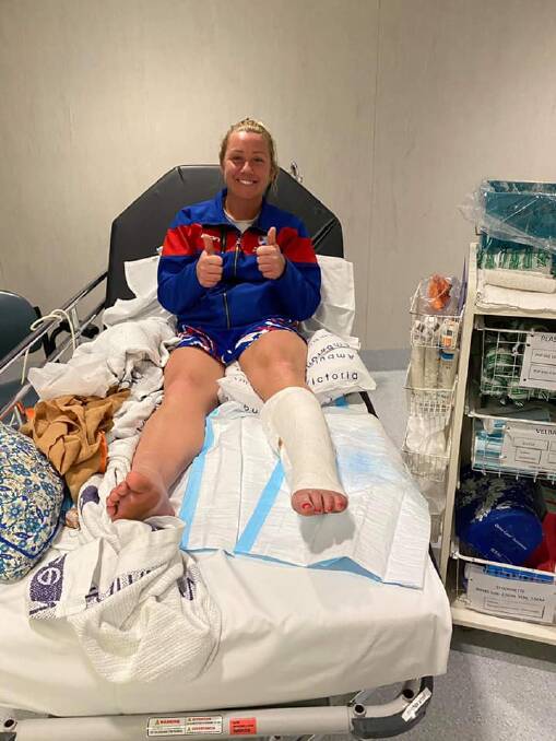 Thumbs up: Panmure's Stacy Dunkley did her achilles during the Bulldogs' win against Russells Creek on Saturday. 