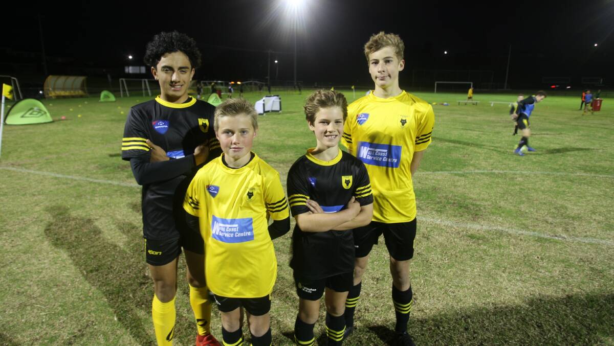 Leaders: Warrnambool Wolves' Harrison Howe, 15, Lukas Boyle, 11, Jameson Chuck, 11, and Wil Hasell, 14, at training this week. Picture: Sean Hardeman 