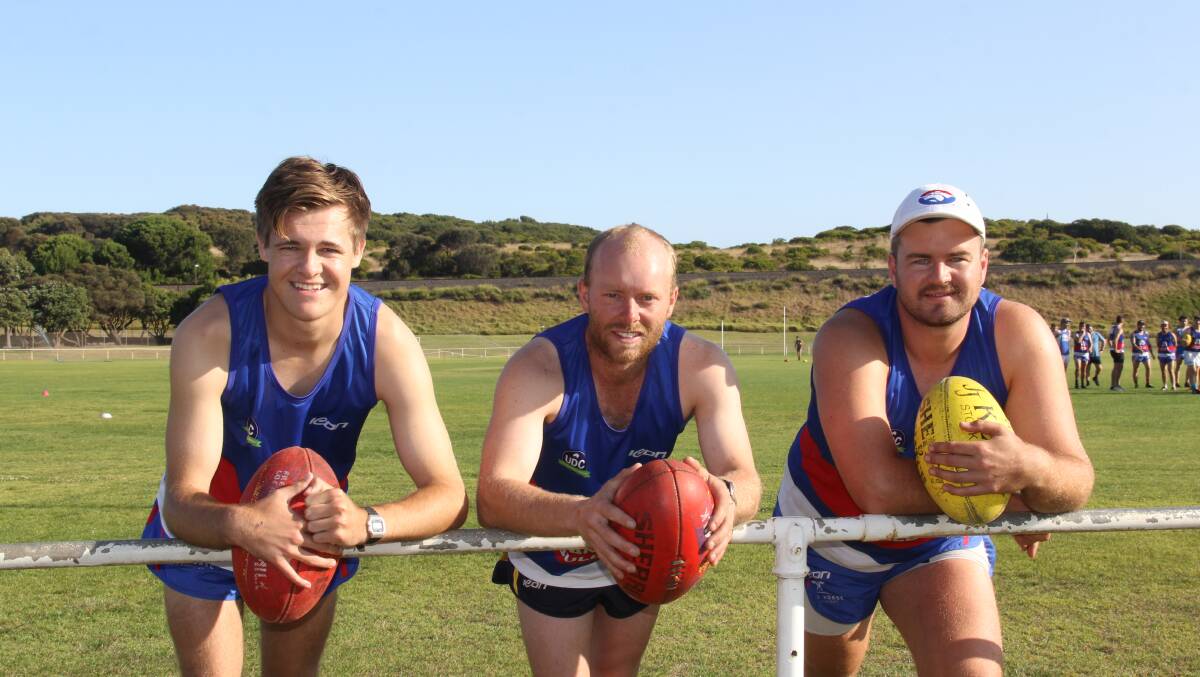 Trio: Panmure's new recruits Toby Bishop, Brady Purcell and Daniel Roache at pre-season training on Wednesday night. Picture: Brian Allen