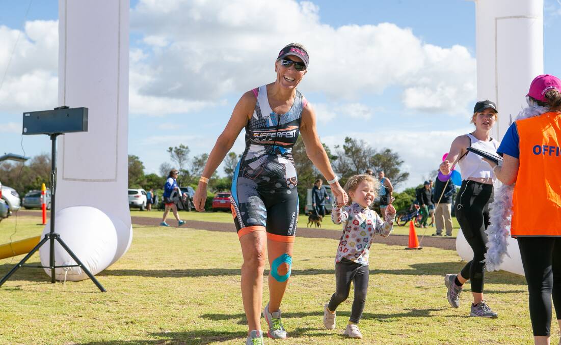 FUN FOR WHOLE FAMILY: Lisa and Poppy Logan, 3, at the Killarney triathlon earlier this year. Picture: Chris Doheny 