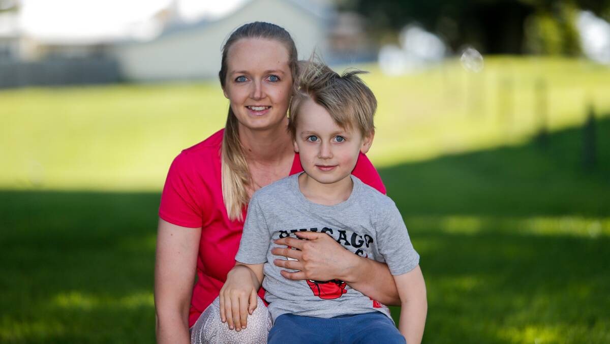 MAKING A START: Shae Smith and her son Cooper, 4, are keen to get Little Athletics going in Port Fairy. Picture: Anthony Brady 