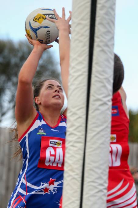 Going for goal: Panmure goal attack Abby Sheehan shoots during her side's win over Dennington. Picture: Chris Doheny