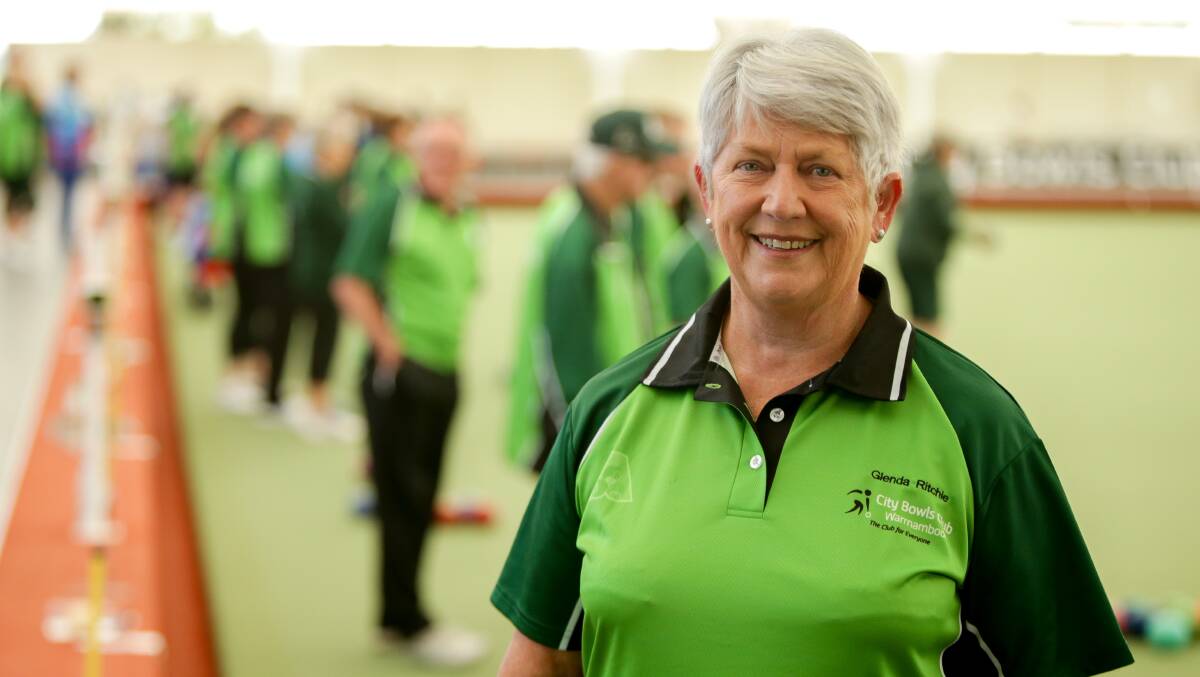 FRESH UNIFORM: City Memorial Bowls Club's Glenda Ritchie during City Diamonds' division one game on Tuesday. Picture: Chris Doheny 