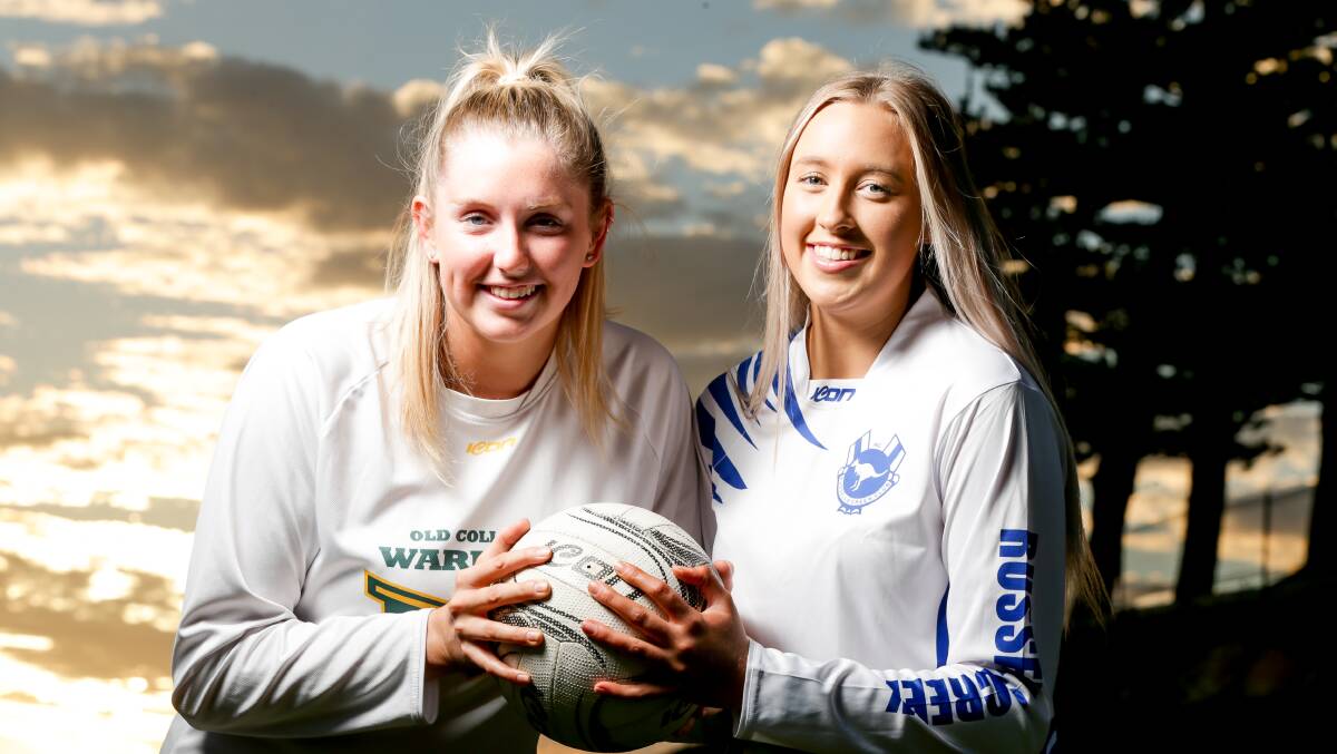 Mates: Old Collegians' Chelsea Quinn and Russells Creek's Ashlea Ferguson. Ferguson, a recruit, has been a valuable addition to the Creekers' defence. Picture: Chris Doheny