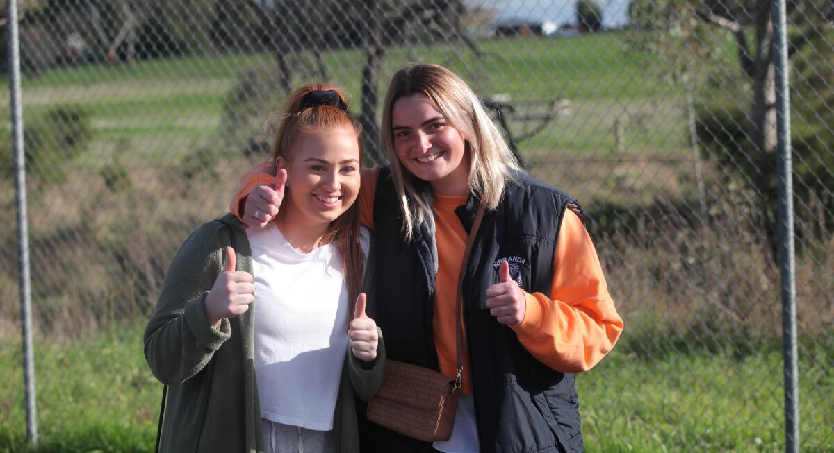 Fans: Shannara Drake and Jessie Couch, both 19, support the Nirranda A grade team. Picture: Brian Allen