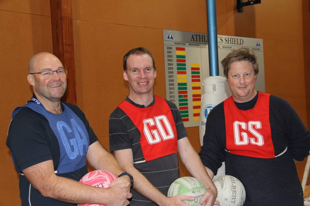 Teachers team: Dean Kilpatrick, Stephen Hogan and Ben Leuden are part of the Our Lady Help of Christians Primary School team wanting to play mixed netball. Picture: Brian Allen 