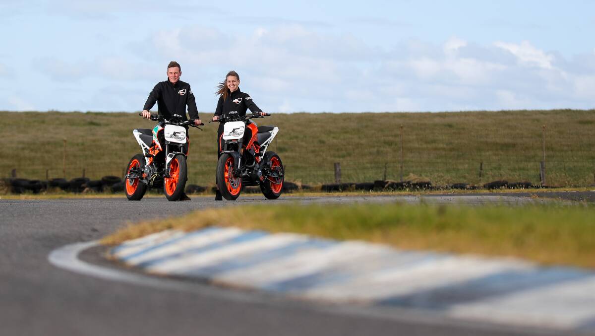 ON TRACK: Ted Collins and Tayla Relph are starting South West Track Days for motorbike riders at Warrnambool Kart Club. Picture: Morgan Hancock 