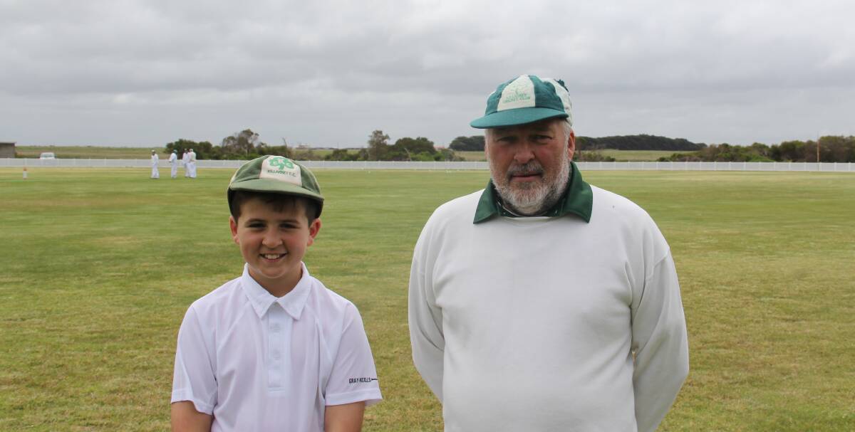 History: Mason Cole, 11, made his senior debut for Killarney on Saturday while Heaton Jarrad played in the club's first ever match more than 30 years ago. Picture: Brian Allen