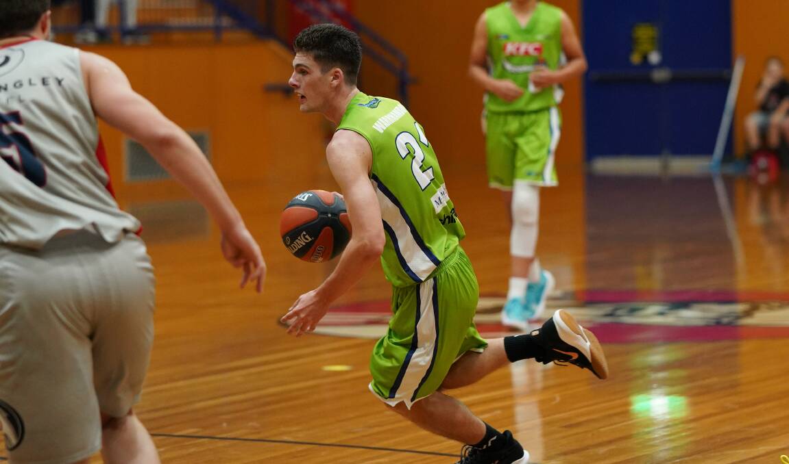 Attacking play: Warrnambool Seahawks' Riley Nicolson dribbles toward the hoop. Picture: Larry Lawson