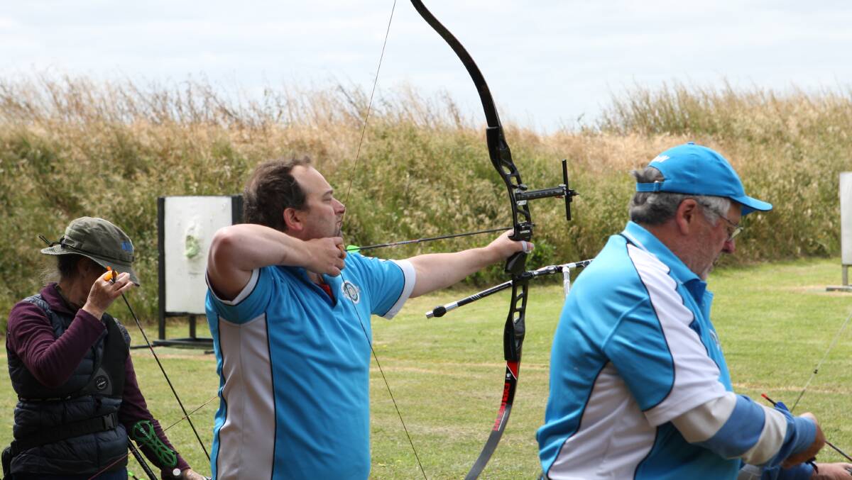 COMPETING: Archers of Warrnambool member Mick Austin takes a shot. Picture: Brian Allen