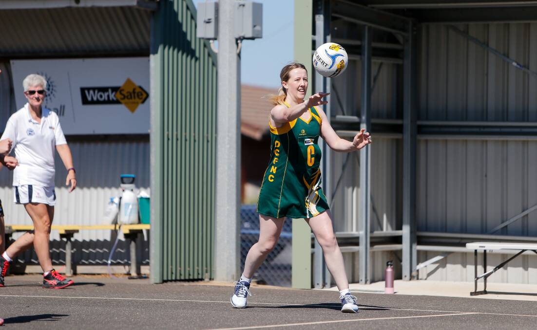 On court: Old Collegians' Rachel Alderson passes the ball earlier this season. Picture: Anthony Brady