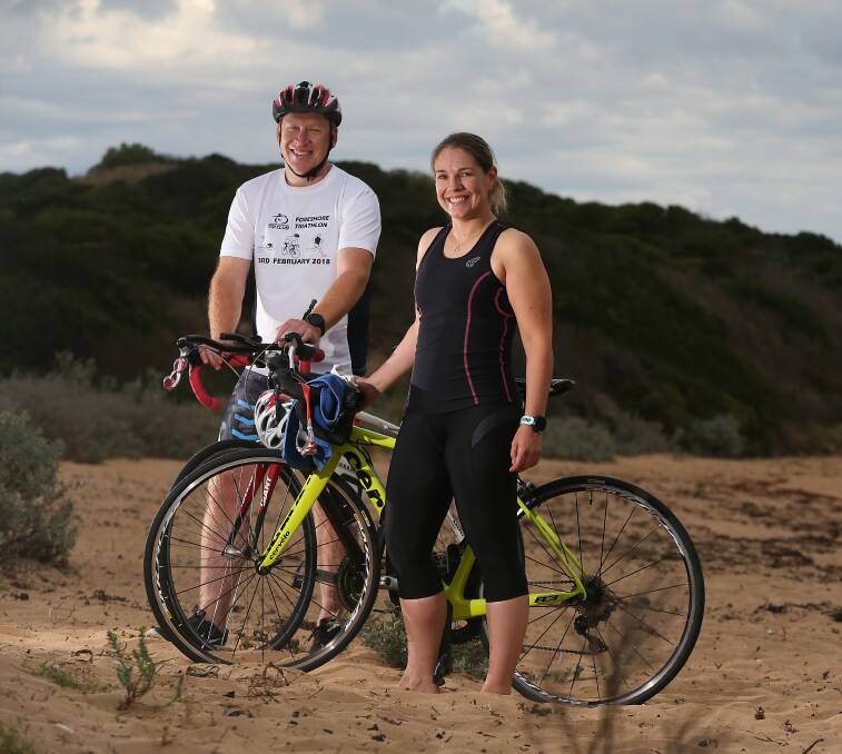 Keeping fit: Dave McIntyre and partner Kate Haberfield competed in a virtual Ironman event on the weekend. This photo was taken in early March. Picture: Mark Witte