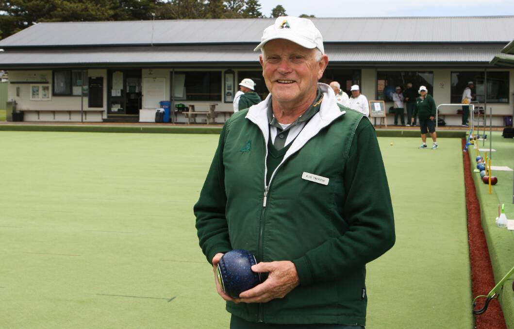 ENJOYING SPORT: Warrnambool Lawn Tennis Bowls Club's Rob Treweek at his home green on Saturday. He played as a second in Lawn Red's win over Warrnambool Red. Picture: Brian Allen