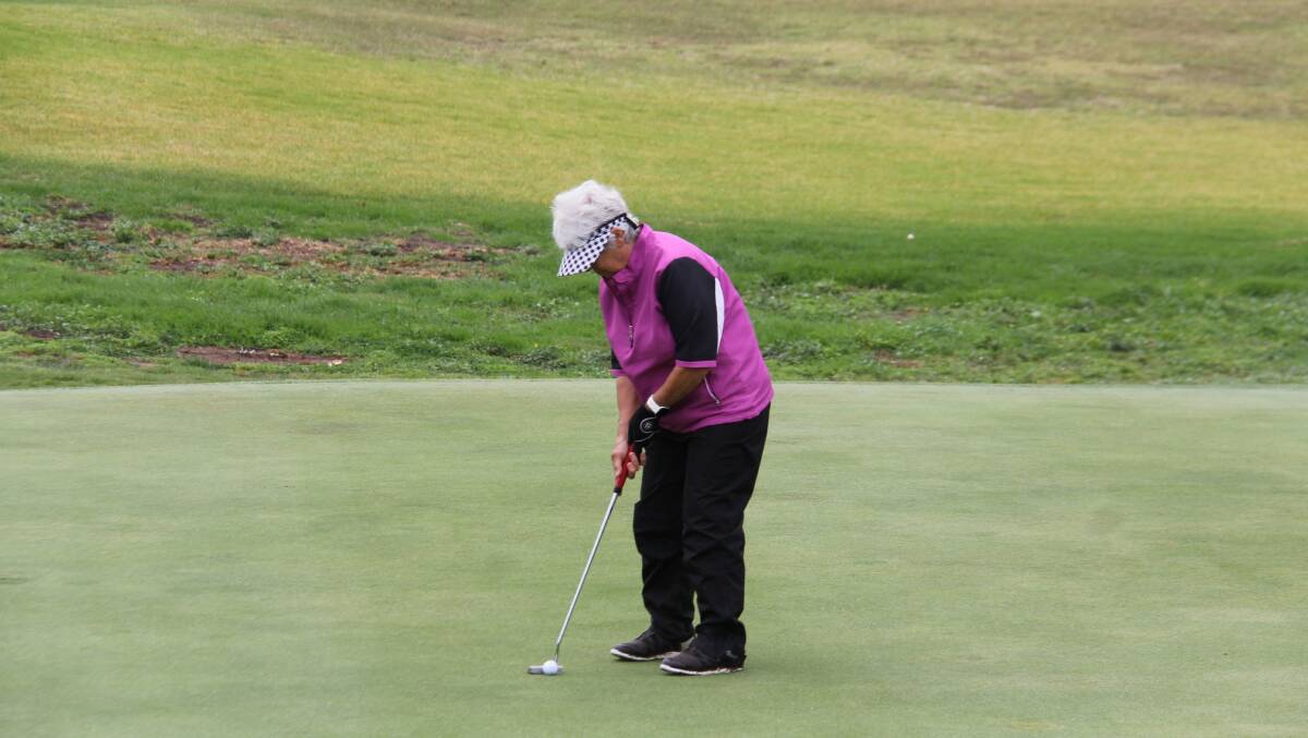 Finishing round: Sue Wilton putts on the final hole of the Warrnambool Golf Club women's championships on Wednesday. She won the Elsie Watson trophy for the best nett score over the first 36 holes. Picture: Brian Allen