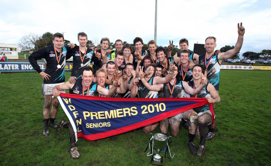 Two!: Kolora-Noorat celebrates after winning the 2010 WDFNL grand final. Picture: Damian White 