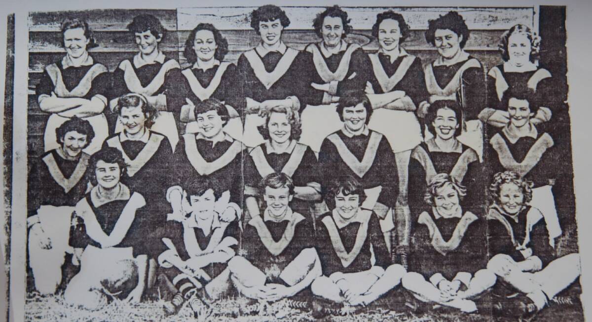 Playing days: Nullawarre Lady Footballers in 1955. Judith Poumako (née Wallace) is in the front row, second from the left. 