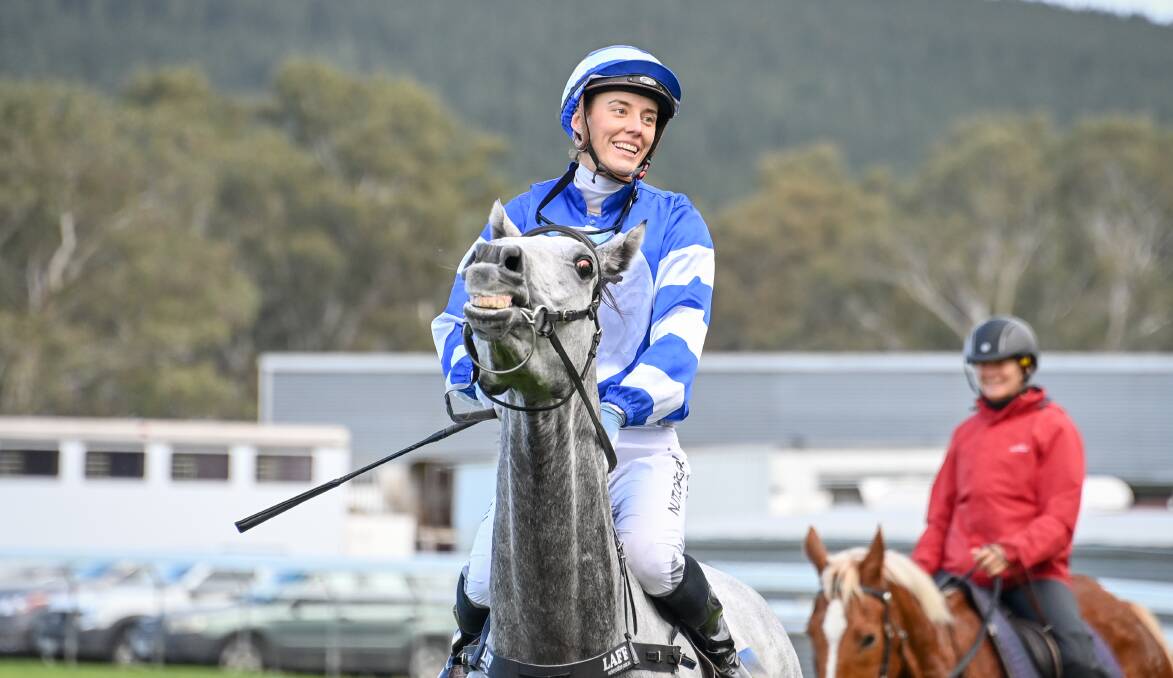 GOING WELL: Jockey Laura Lafferty pictured at Casterton earlier this year. She enjoyed great success in Sydney this weekend. Picture: Alice Miles/Racing Photos