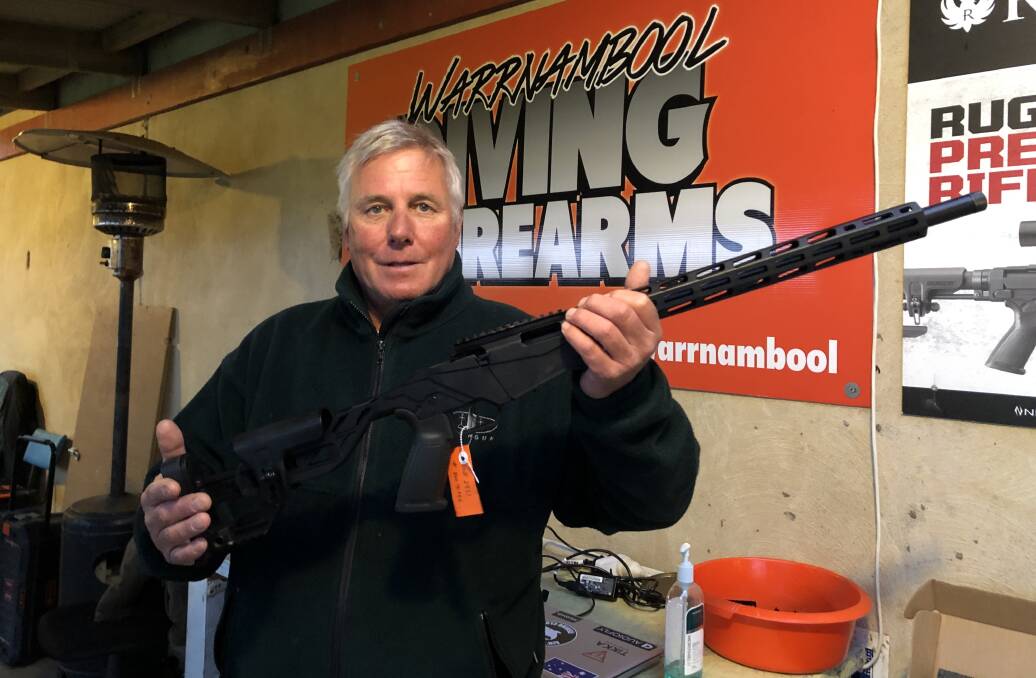 First prize: Warrnambool's Tony Zordan with the precision rifle he won for coming first in the Warrnambool Rifle Club's Rimfire competition. Picture: Brian Allen