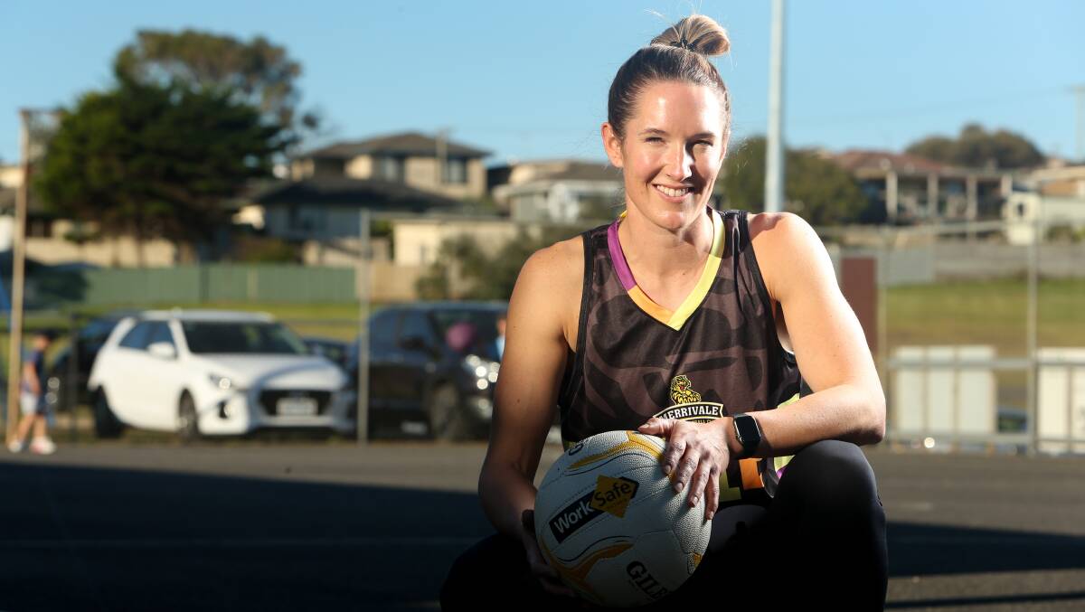 Versatile: Merrivale's Jess Haberfield, usually a goalie, also played at wing attack on Saturday. Picture: Chris Doheny