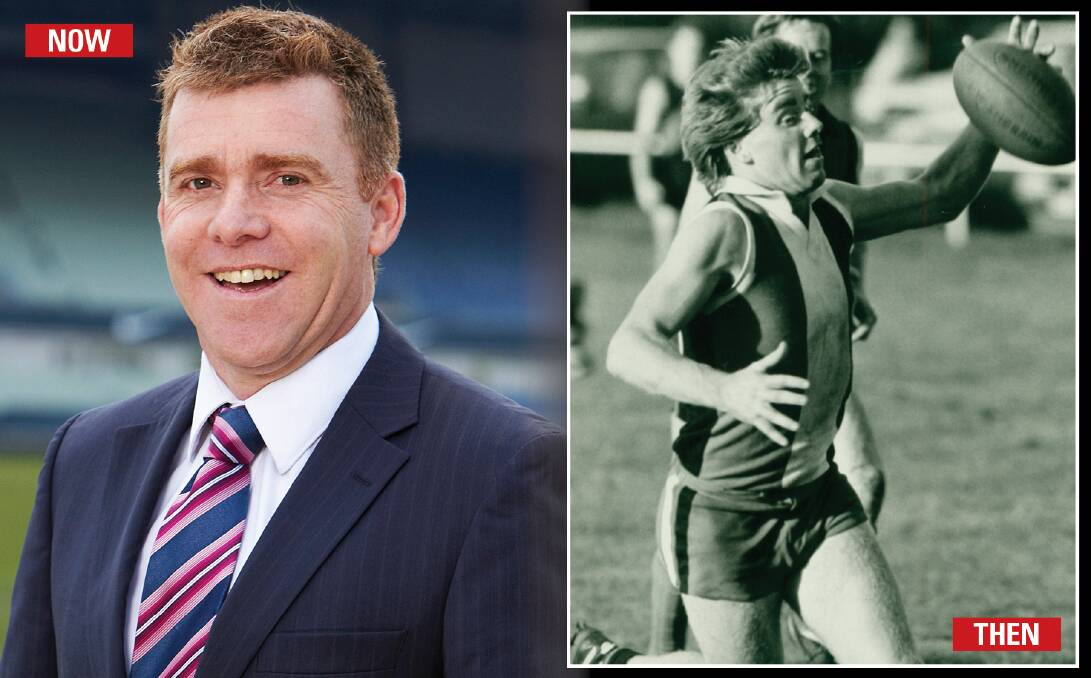 Cherished memories: Koroit export Adrian Gleeson is executive director of Johns Lyng Group. He is also pictured playing for the Saints in 1985. 