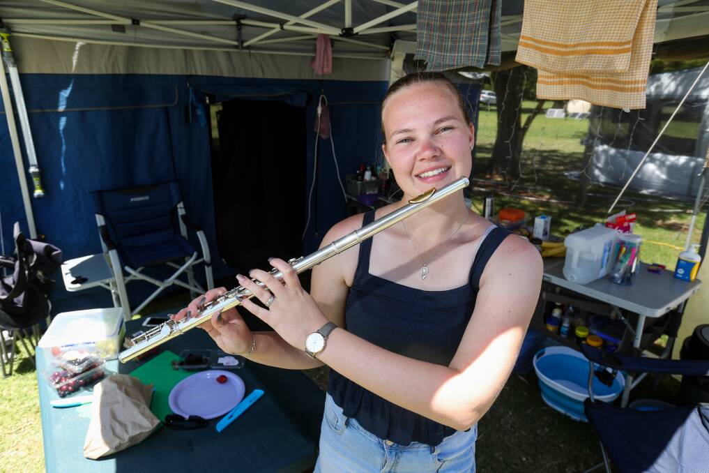 Ready to play: Mildura's Maddy Barbary is camping in Koroit to attend Celtic music classes at the annual Lake School. She is in this year's Stars On The Lake program which supports young musicians. Picture: Rob Gunstone