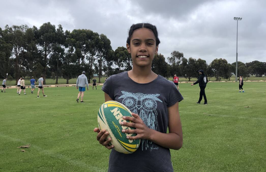 Back in action: Warrnambool's Zara Glenn, 12, is one of the youngest players involved in Warrnambool Touch Football. She was thrilled to get back into the sport on Monday. Picture: Brian Allen