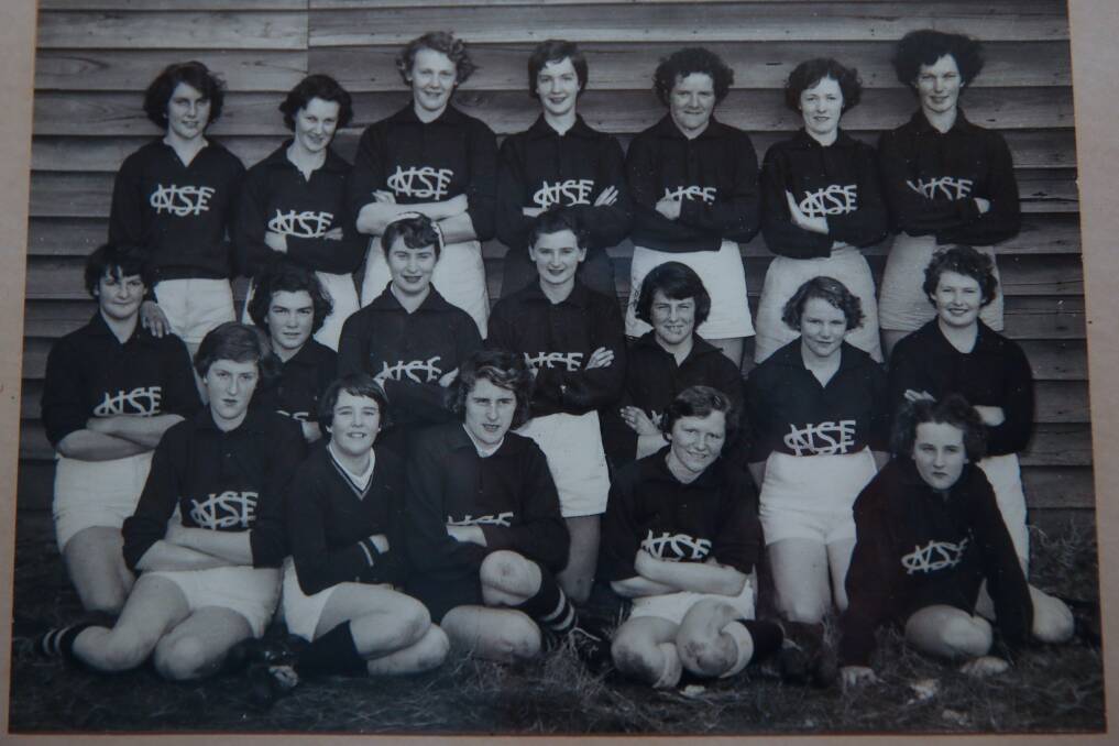 Historic: Nirranda South Lady Footballers in 1955, featuring Merle Dalton. She and Poumako would love to learn more about the history of women's footy.