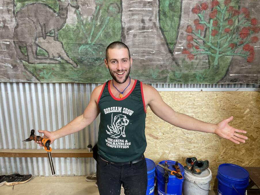 Shearer Alexander Terra competed last Sunday at the sheep shearing competition at the Horsham Show, and is in Victoria on a six-month working visa from France. Picture by Nick Ridley.