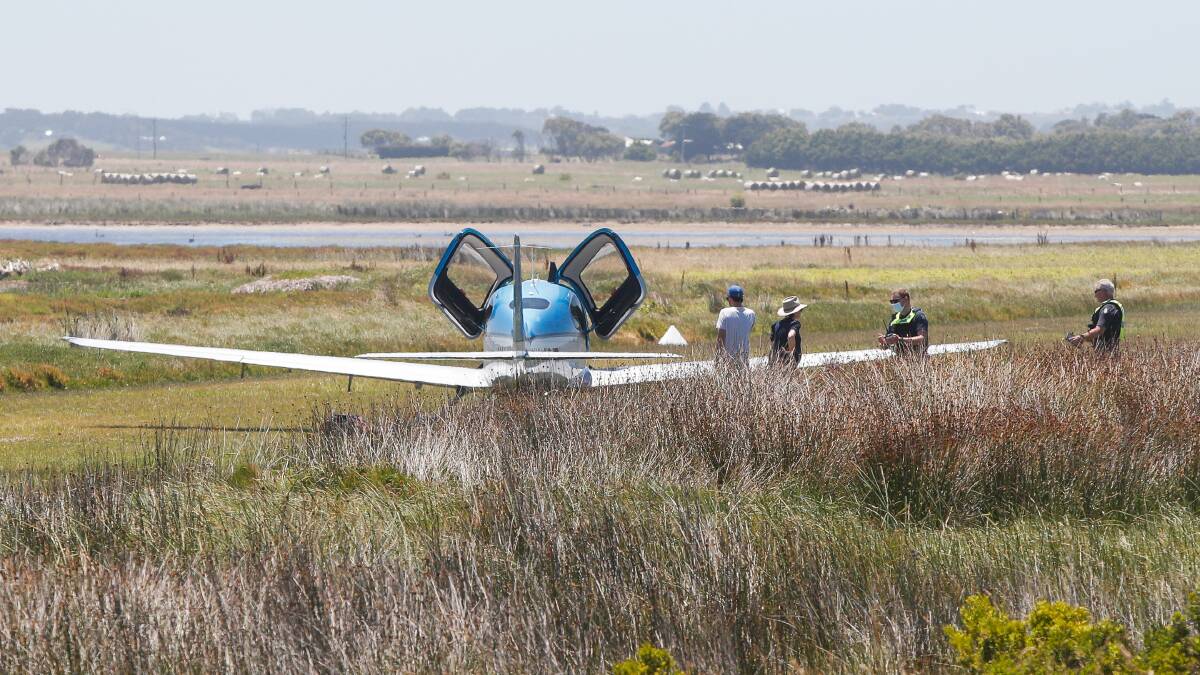 STUCK: A plane was bogged on the Port Fairy airstrip on Saturday. Pictures: Morgan Hancock
