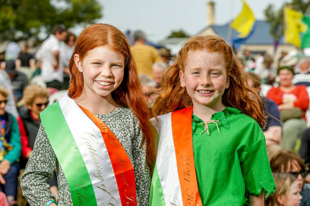 IRISH EYES: Dusty Drake, 10, won the Gathering of Green Eyes competition at the Koroit Irish Festival and Annie Ryan, 8, took out the Flaming Folk Person of the Year. Picture: Chris Doheny