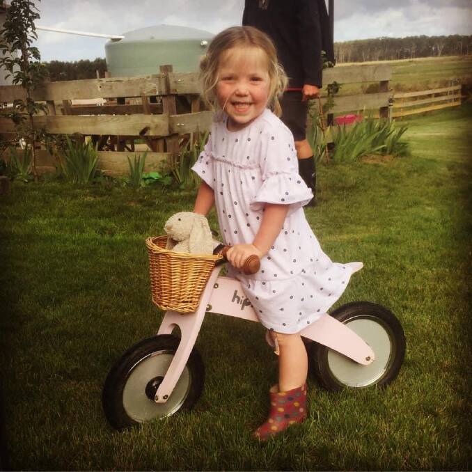 READY TO ROLL: Maisie Timms, from Ecklin, uses one of the bikes from the Camperdown Toy Library. Picture: Supplied