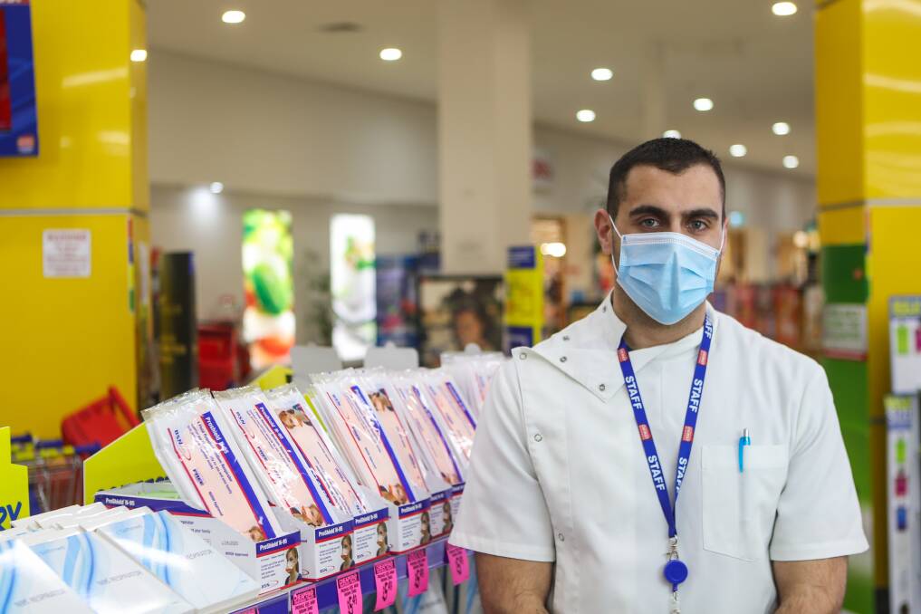 DEMAND: Chemist Warehouse at Gateway Plaza owner Jason Yacoub has introduced a two pack limit for customers buying face masks. Picture Morgan Hancock 