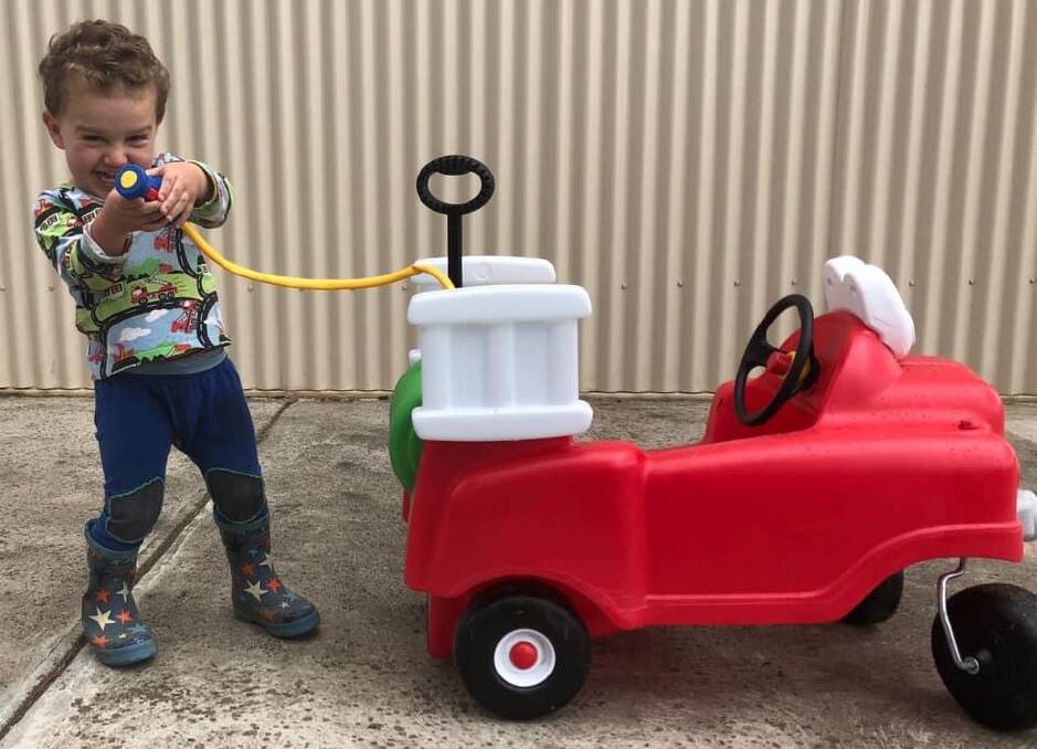 AIM, FIRE: Jack Horspole, from Camperdown, is ready for the Children's Market on Saturday. Picture: Supplied