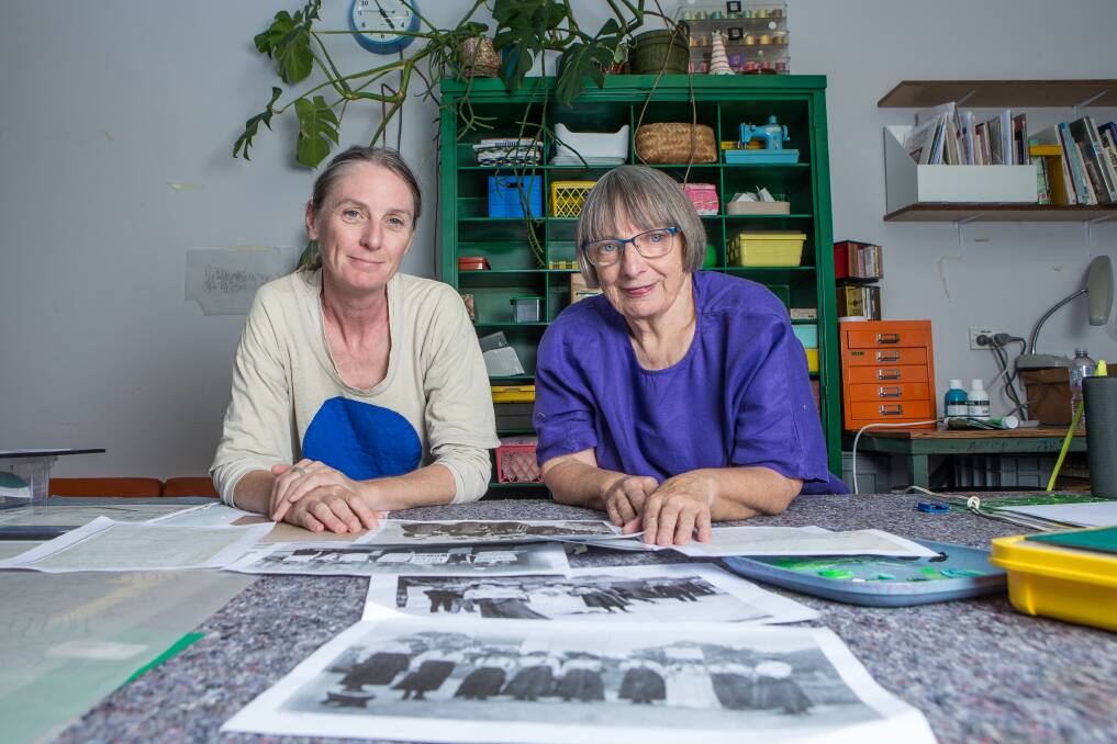 Art and History: Warrnambool artists Danielle O'Brien and Marie Cook are helping to create a mural outside the WAG about the suffrogette movement. Picture: Christine Ansorge
