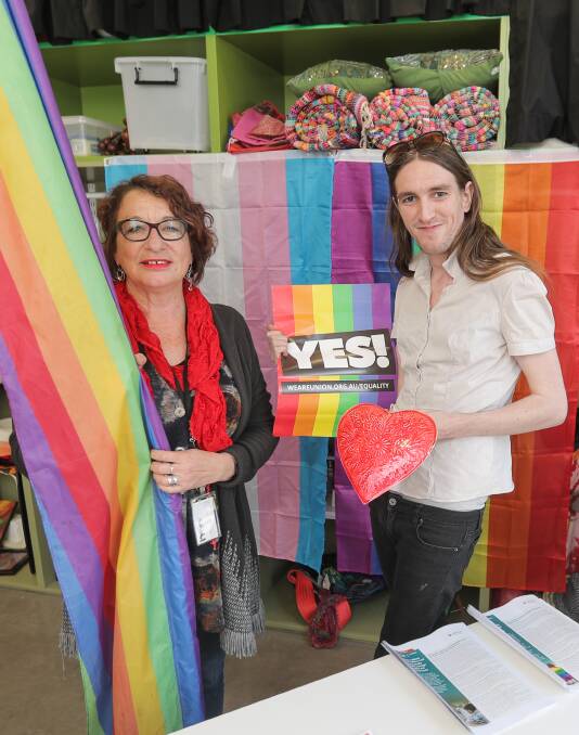 WELCOME: Brophy's Lyn Eales and Shane Hernan at the new marriage equality hub at Kulcha Shift where people can get information and support. Picture: Morgan Hancock