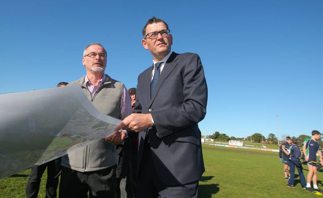 In 2017 Premier Daniel Andrews looking at plans for the Reid Oval complex.