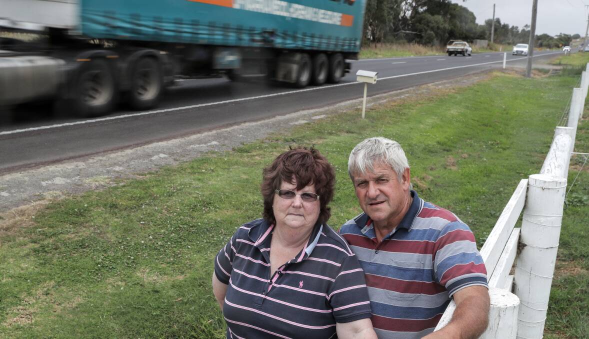 ROAD FIX: Illowa residents Shirley and David Watts say unless there are changes to the Princes Highway the potential for a catastrophe remains. Picture: Rob Gunstone
