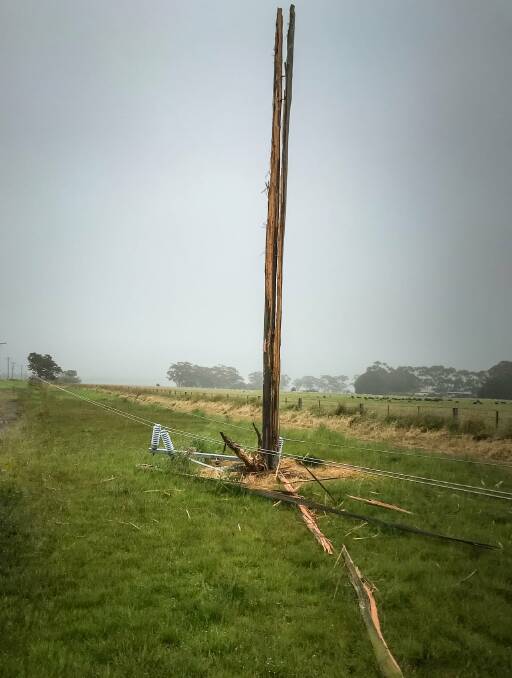 DAMAGE: A fallen powerline on the Glenelg Highway, between Hamilton and Dunkeld after Thursday night's storm. 