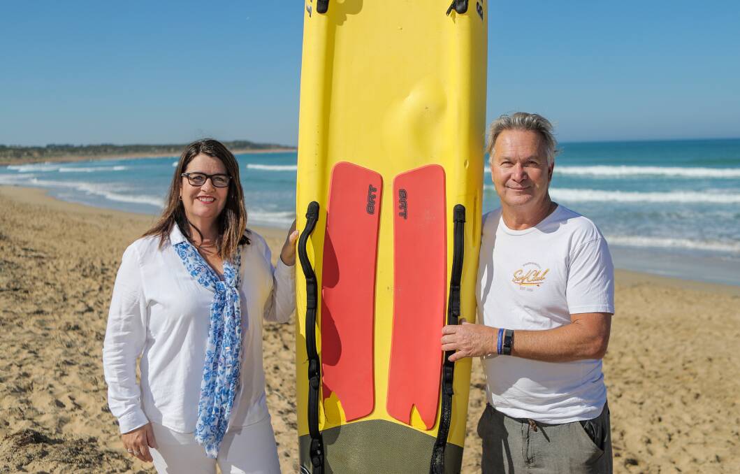 SAFETY: Warrnambool Surf Lifesaving Club captain David Own and South West Coast MP Roma Britnell say drones could help save lives on the beach. Picture: Morgan Hancock
