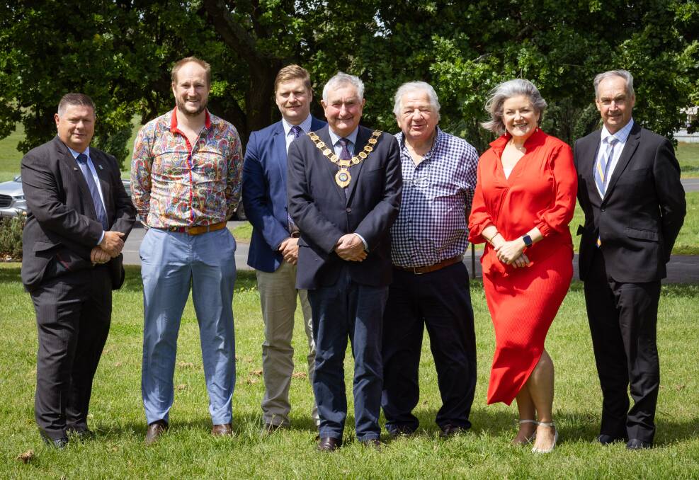 Newly appointed Moyne Shire Mayor Ian Smith with councillors (l-r) Damian Gleeson, Jordan Lockett, Daniel Meade, Jim Doukas, Karen Foster and James Purcell. Picture by Sean McKenna