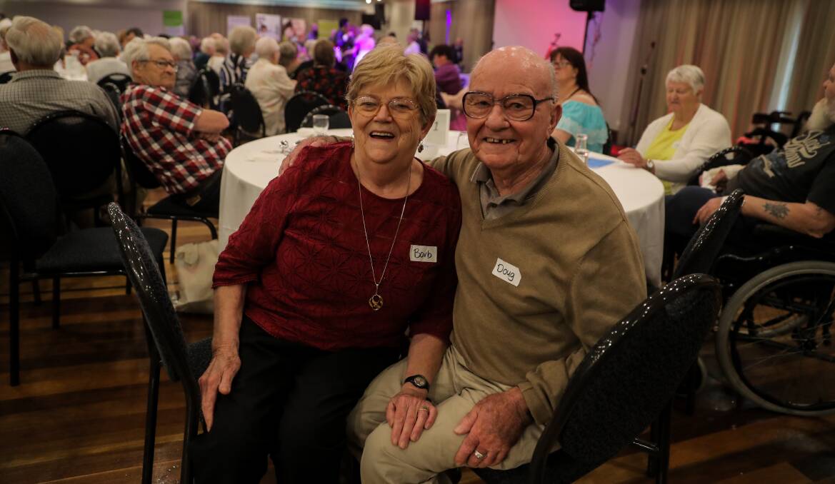 HAPPY: Barb and Doug Peskett enjoy the Carer's Week lunch at City Memorial Bowls Club, they have been married for 61 years and Mrs Peskett is happy to be her husband's carer. Picture: Rob Gunstone