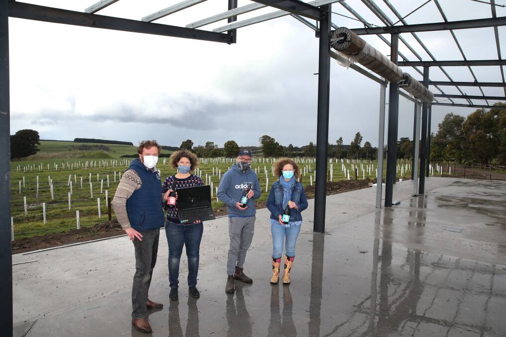 SALES: Keayang Maar vineyard owners Jerram, Caitlin, Barry and Bernadette Wurlod have started selling their wine online and hope to open a cellar door for wine tastings later this year. Picture: Mark Witte