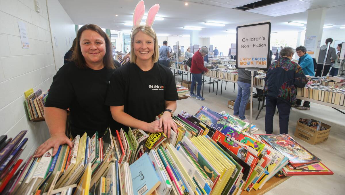 Successful: Lifeline Easter Book Fair volunteer Tania Ferris and fund-raising and sustainability manager Bess Slater at the event, which raised more than $20,000 for suicide and crisis support. Picture: Amy Paton