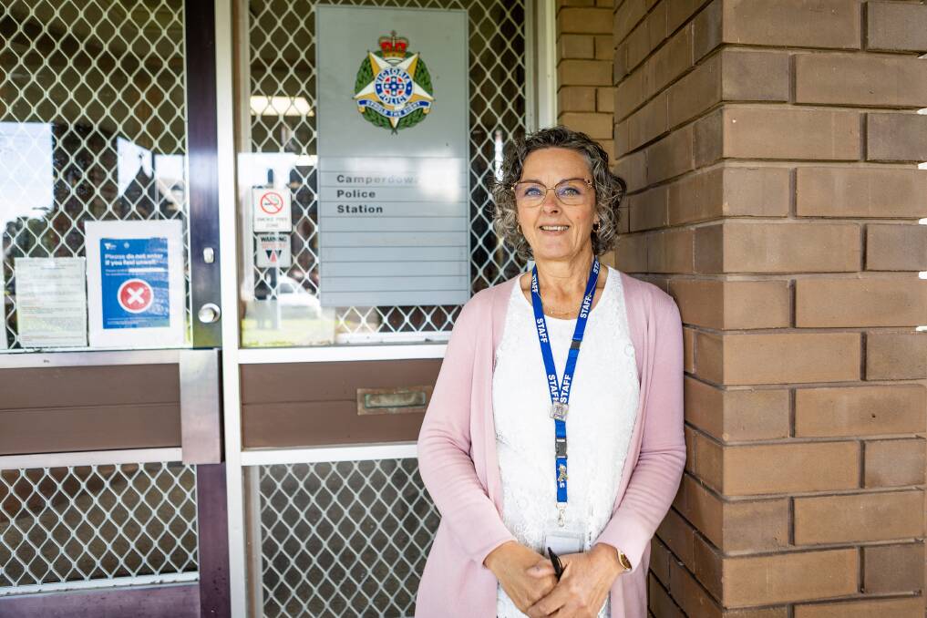 Camperdown police administration officer Monica Hickey has been recognised for 40 years of service. She began working at the station at the age of 23. Picture by Anthony Brady