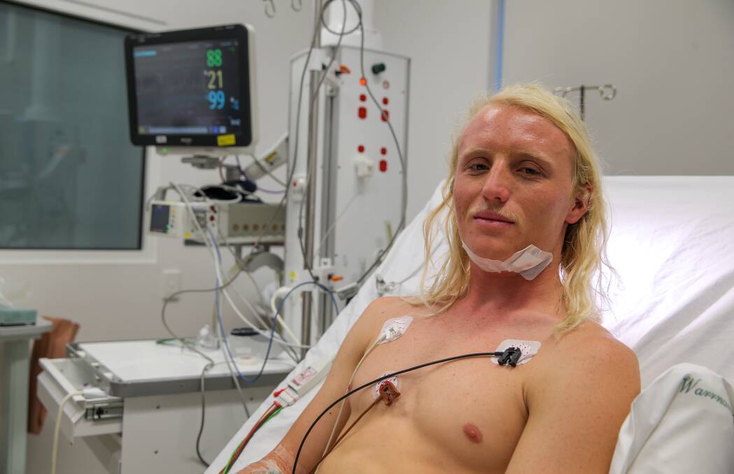 Lucky: Pro big wave surfer Russell Bierke is recovering in the Warrnambool Base Hospital, after an incident at Port Campbell where he came close to drowning. Picture: Rob Gunstone