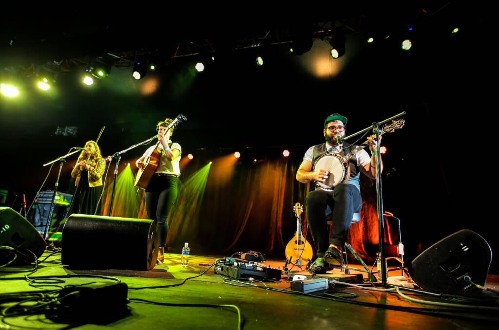 Live: Quebec band Les Poules A Colin perform at the Port Fairy Folk Festival. Picture: Rob Gunstone