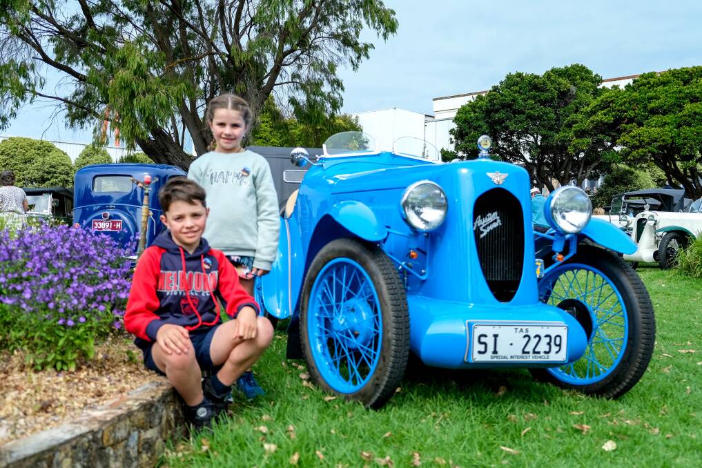 Back in time: Harley, 10 and Ava Gardner, 7, of Warrnambool, visited the show and shine at Fletcher Jones Gardens on Tuesday. Pictures: Chris Doheny
