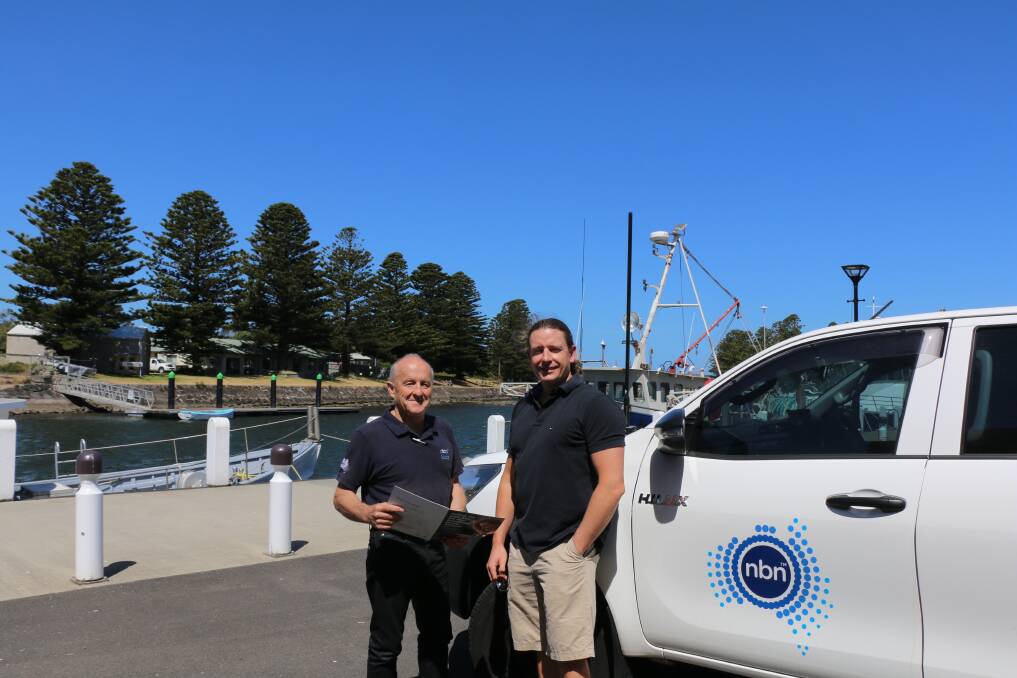 New technology: NBN Local manager Graham Sawyer and Port Fairy Business Association treasurer Carl Bedwell who has made the switch to the National Broadband Network.